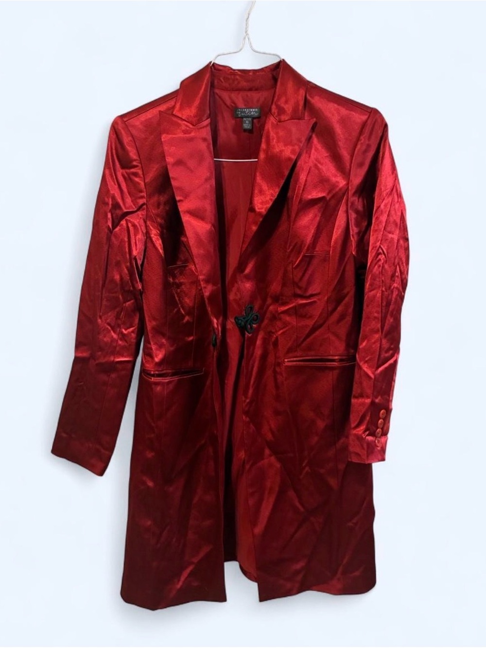 Red Satin Longline Blazer Coat - Size 10P